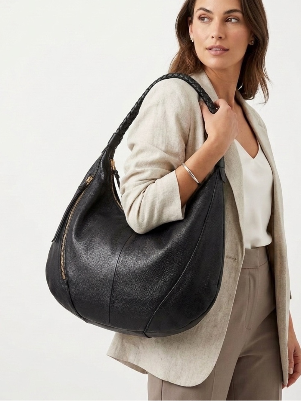 Christopher Kon Black Leather Hobo Purse Bag - EUC